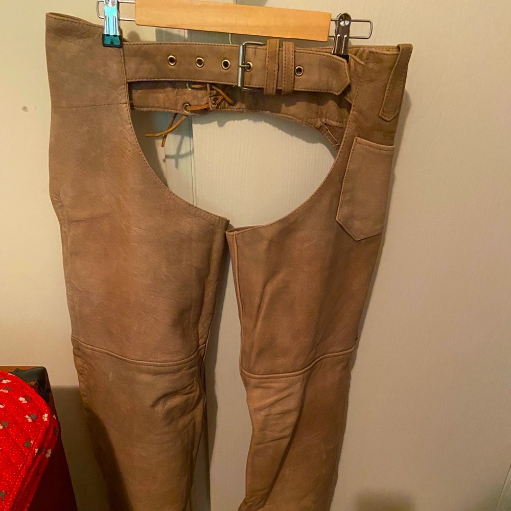 Leather biker chaps, excellent condition.